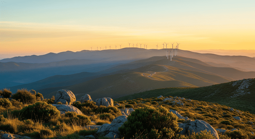 vista de las sierras con molinos al fondo mostrando el turismo sustentable