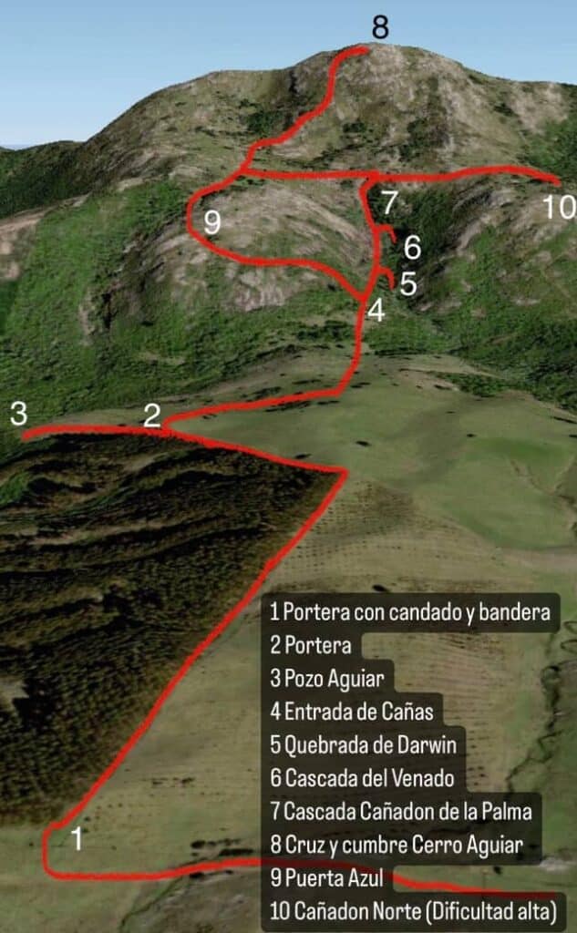 Mapa del recorrido del Trekking en Cañadón de la Palma y Cerro Aguiar